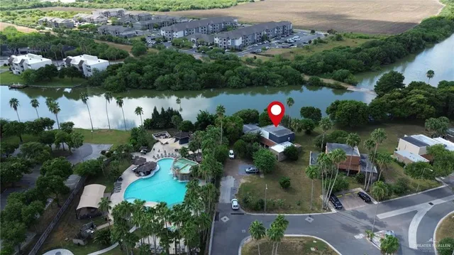 an aerial view of house swimming pool and outdoor space