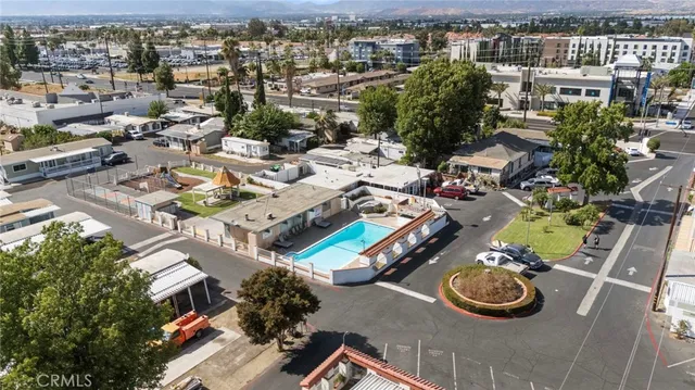 an aerial view of a house with garden space