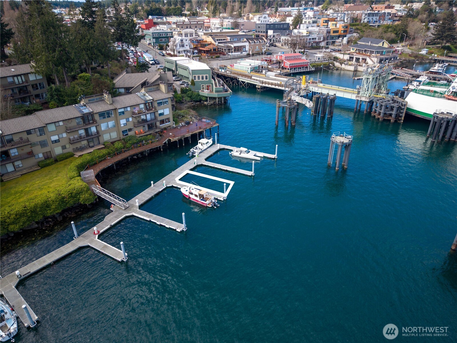 0 Warbass Way, Unit 5 Friday Harbor, WA 98250 - Photo 8 of 22 an aerial view of a house with swimming pool a yard and lake view