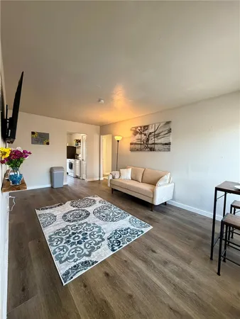 a living room with furniture and a rug