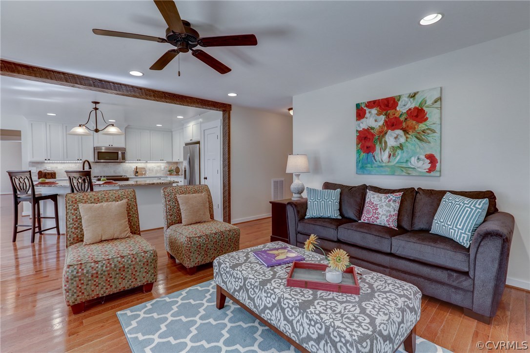 From family room into the kitchen.