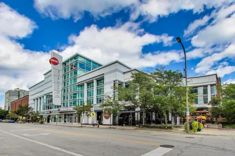 a front view of a building with street