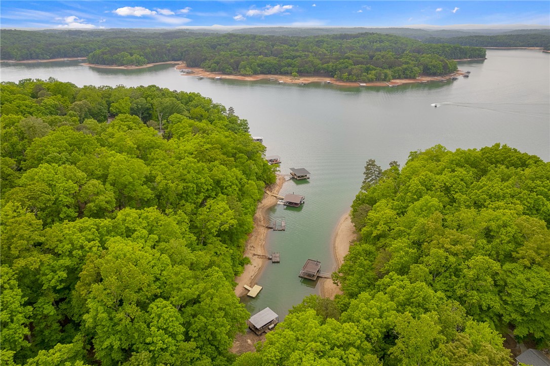 5 Shelor Ferry Road Fair Play, SC 29643 - Photo 8 of 17 Waterfront Location – Aerial perspective showing the property’s wooded lake setting and convenient access to the cove and open water.