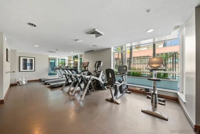 a view of a room with gym equipment