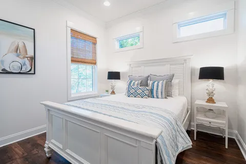 a view of a bench in a backyard