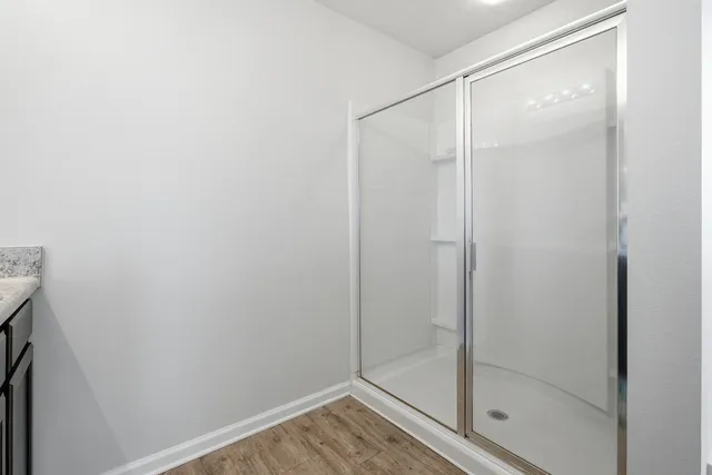 a view of a room with racks on the wall