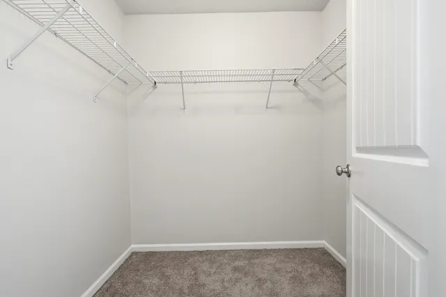 an empty room with closet and a ceiling fan
