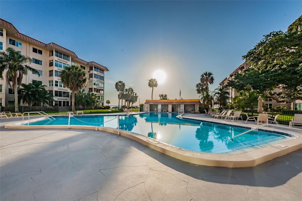 632 Edgewater Drive, Unit 433 Dunedin, FL 34698 - Photo 39 of 42 a view of swimming pool with outdoor seating and house in the background