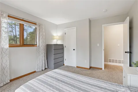 a view of a bedroom with closet and windows