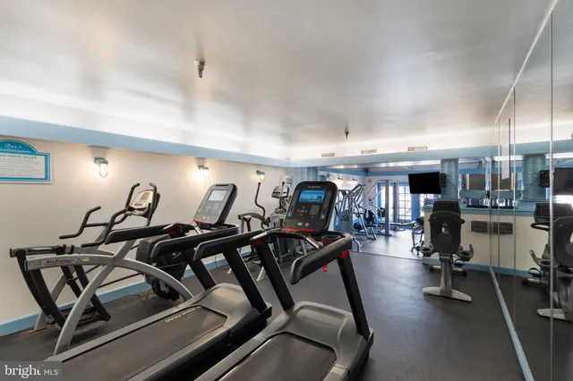 a view of a room with gym equipment