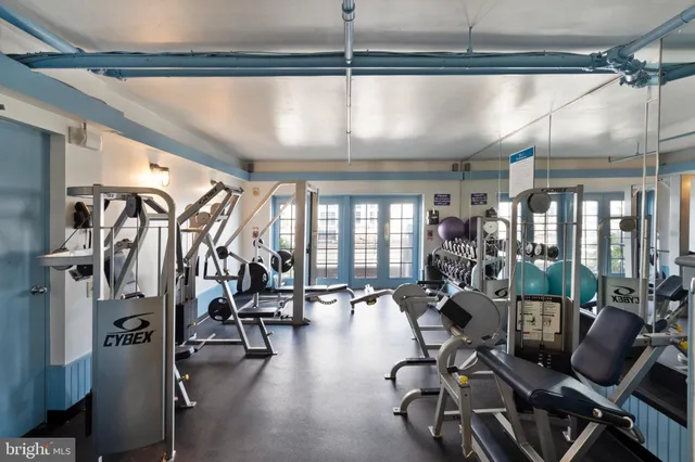 a view of a room with gym equipment