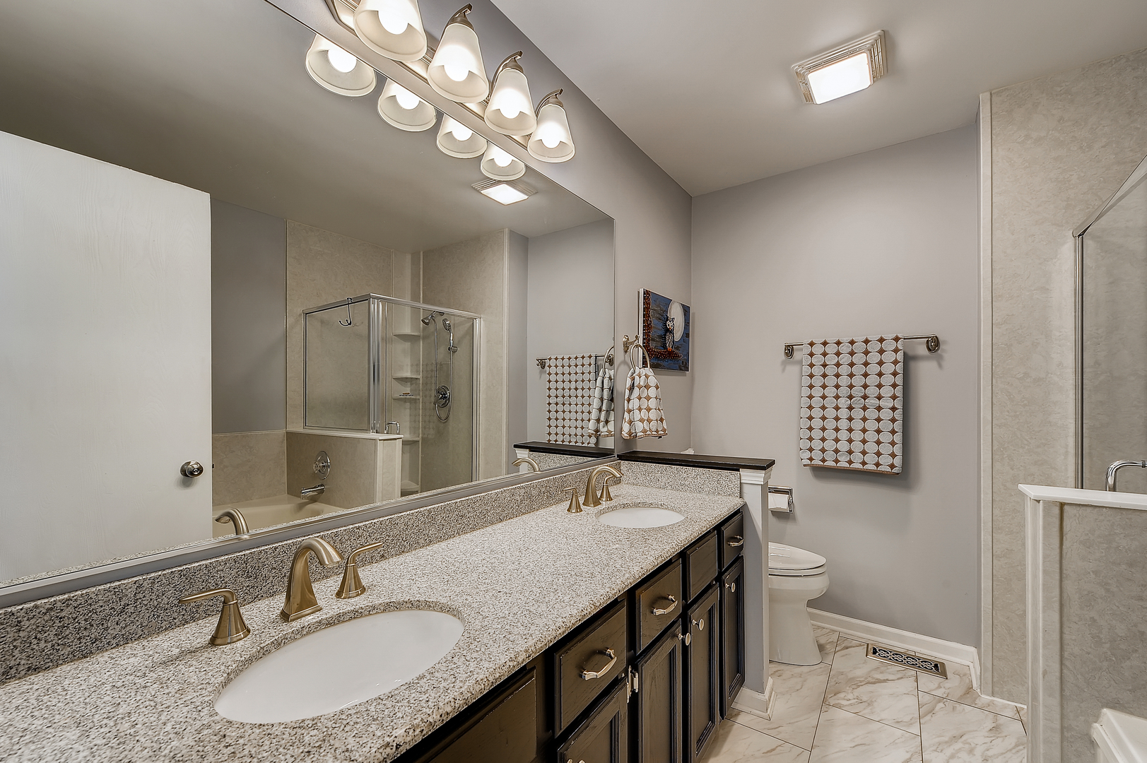 1043 Ridgefield Circle Carol Stream, IL 60188 - Photo 19 of 40 a bathroom with a sink double vanity granite and a toilet