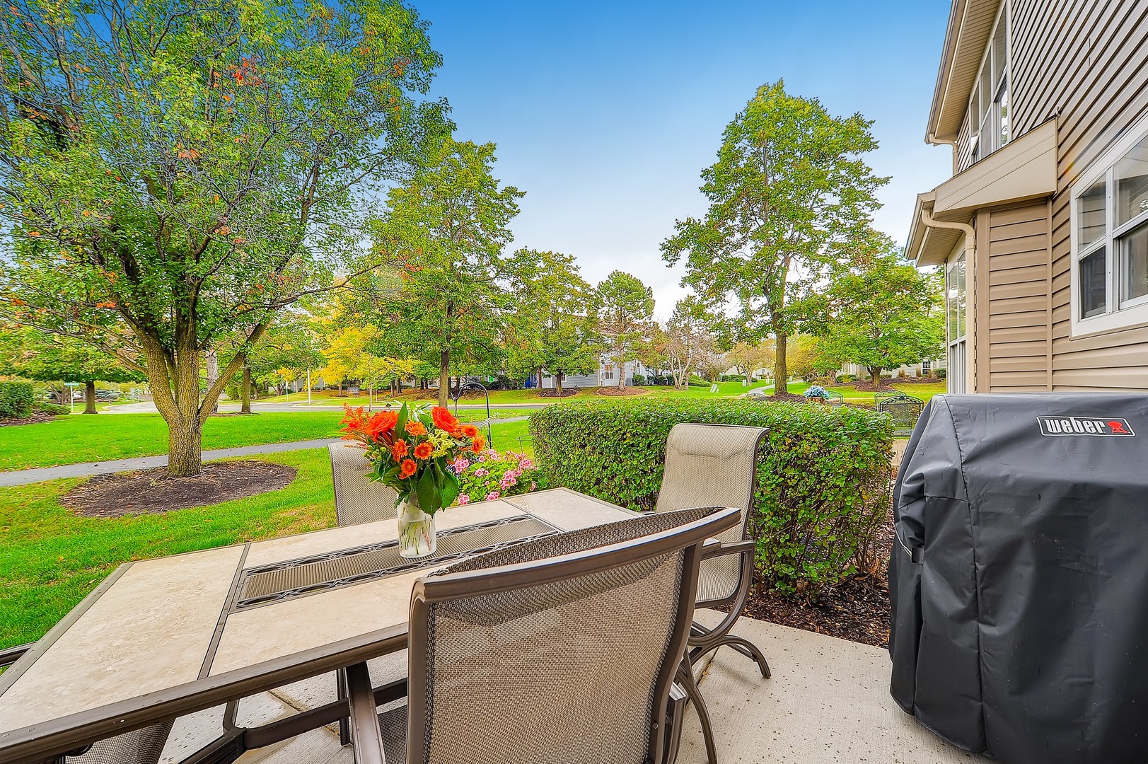 1043 Ridgefield Circle Carol Stream, IL 60188 - Photo 29 of 40 a view of a table and chairs in patio with a yard