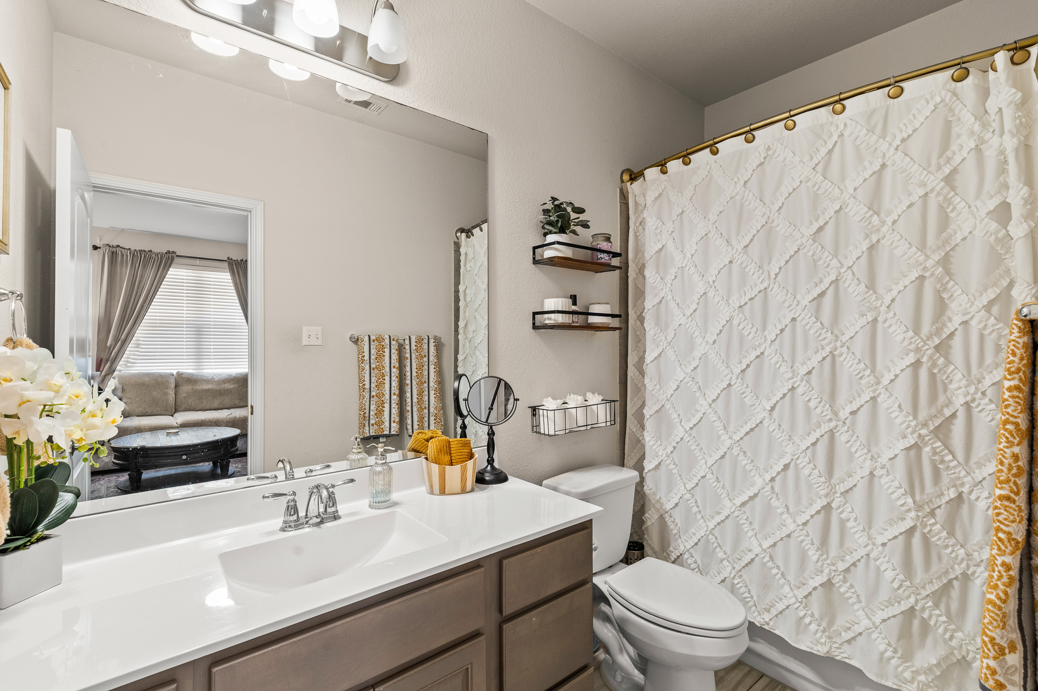 276 Finstown Street Hutto, TX 78634 - Photo 10 of 19 a bathroom with a sink vanity mirror and toilet
