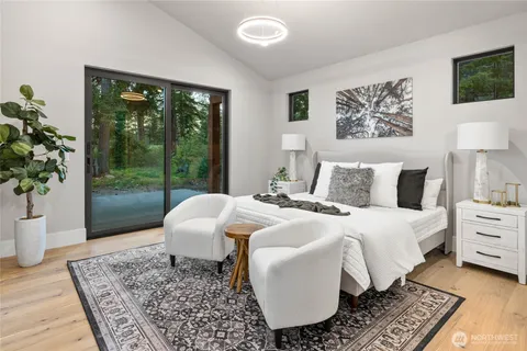 a bed sitting in a bedroom next to a window