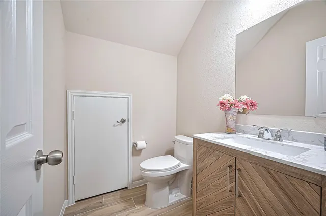 a bathroom with a sink toilet and a mirror