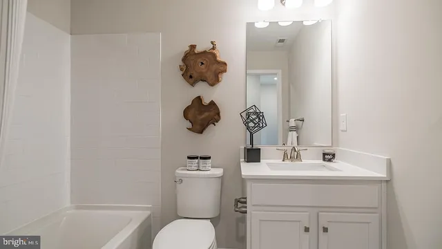 a bathroom with a sink mirror toilet and vanity