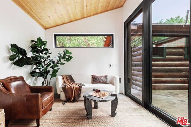 a view of living room with furniture and a potted plant