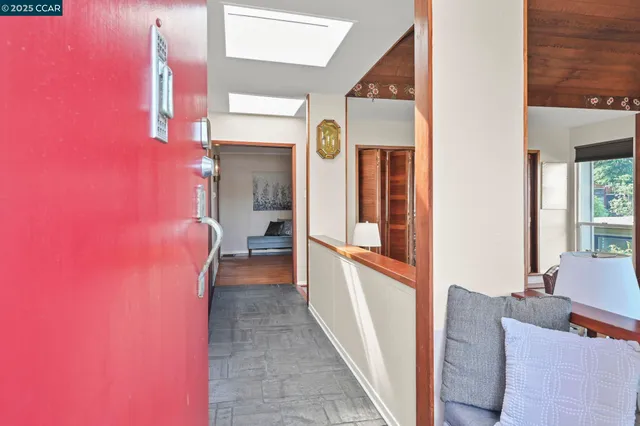 a stair with table and chairs