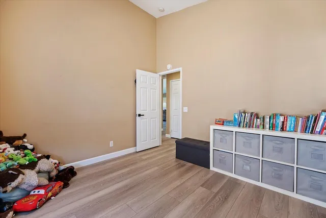 a view of workspace with wooden floor