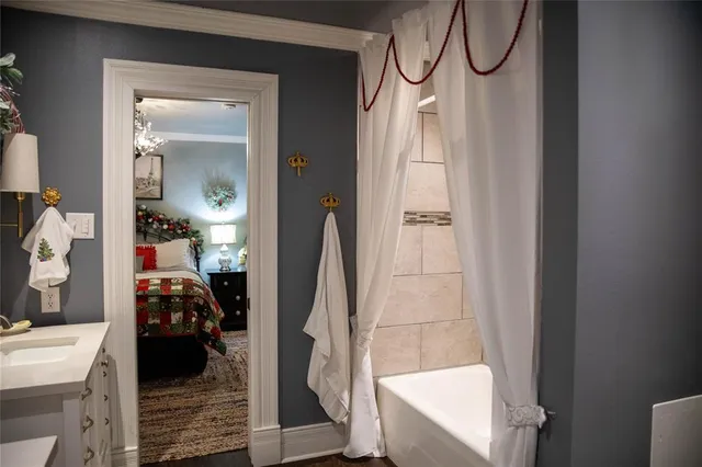 a bathroom with a tub