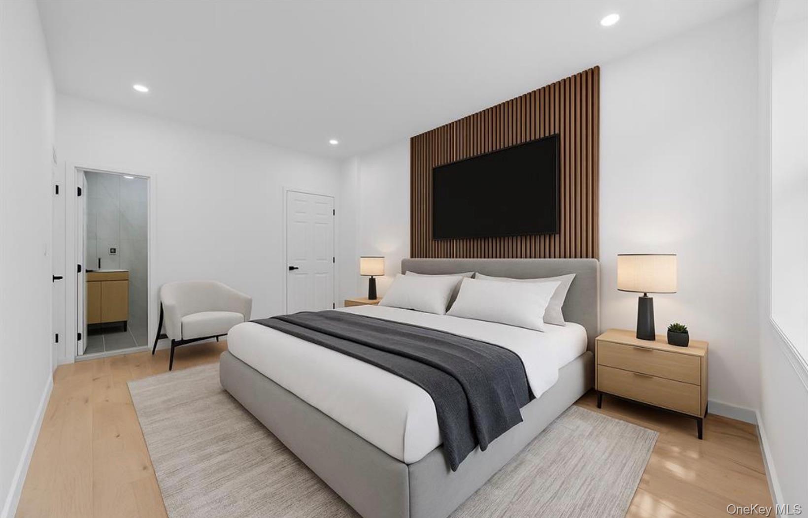 752 Lenox Road Brooklyn, NY 11203 - Photo 3 of 14 Bedroom with recessed lighting, light wood finished floors, and connected bathroom