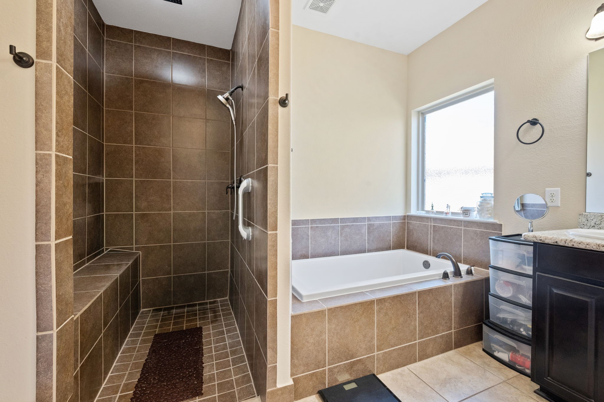 123 Noble View Court Magnolia, TX 77354 - Photo 23 of 29 a bathroom with a tub a sink a window and a shower