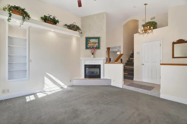 a view of a livingroom with a fireplace