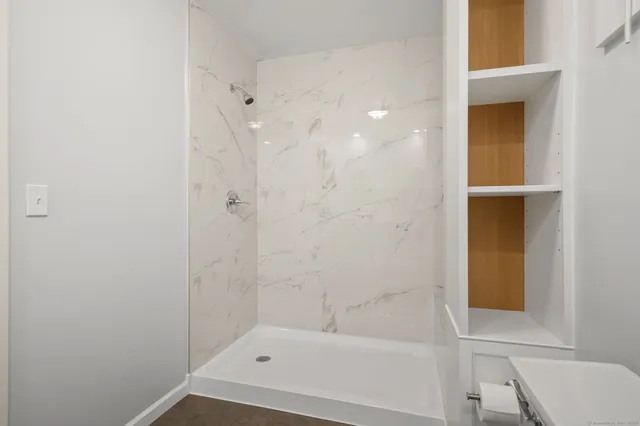 a bathroom with a bathtub