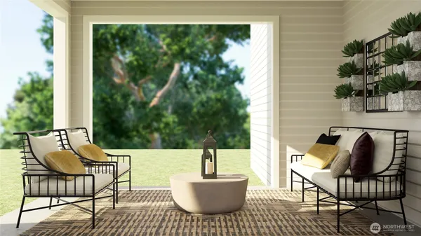 a outdoor living space with a couch and window