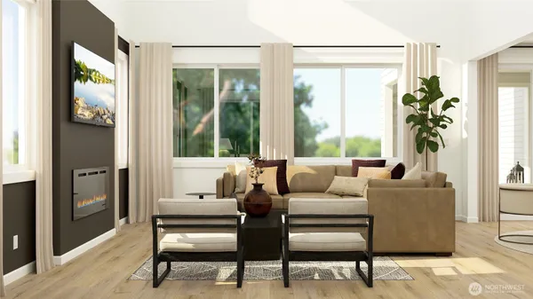 a living room with furniture and a window