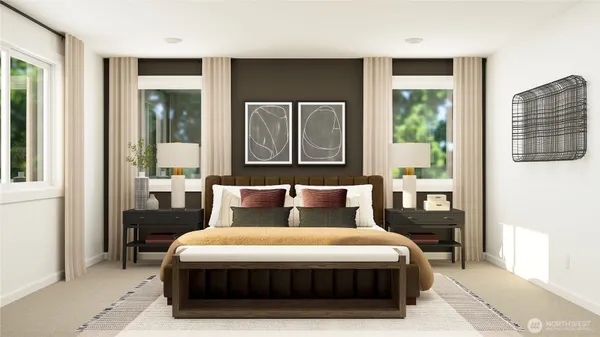 a bedroom with a large bed and a window