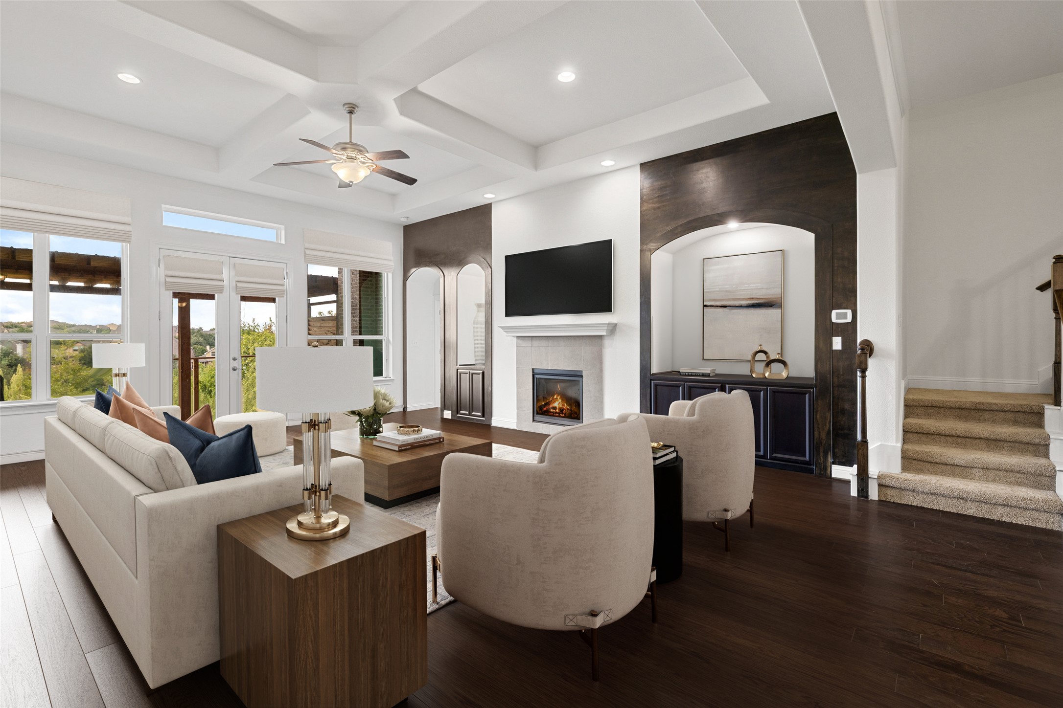 5612 Cherokee Draw Road Austin, TX 78738 - Photo 11 of 31 a living room with fireplace furniture and a flat screen tv