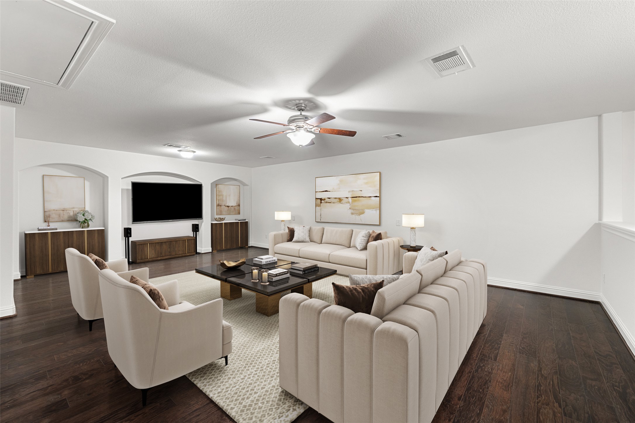 5612 Cherokee Draw Road Austin, TX 78738 - Photo 23 of 31 a living room with furniture flat screen tv and a fireplace