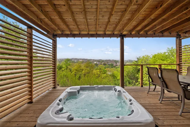 a view of swimming pool with a couch