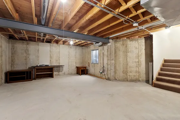 a view of a room with stairs