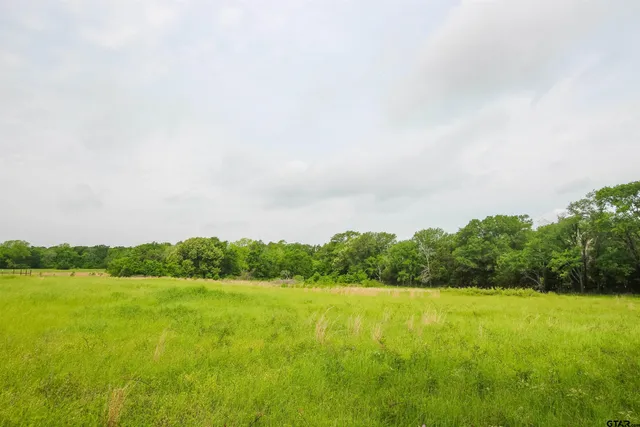 a view of a green field with wooden fence
