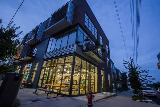 a view of a house with a large window
