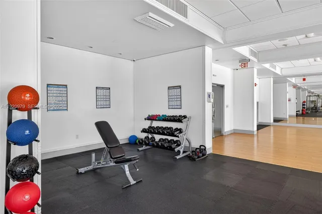a view of a room with gym equipment