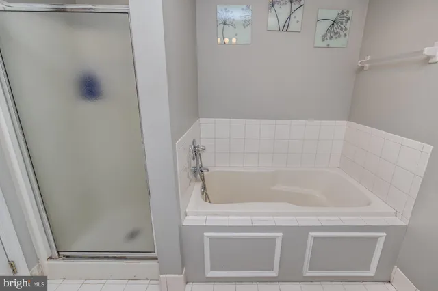 a bathroom with a bathtub