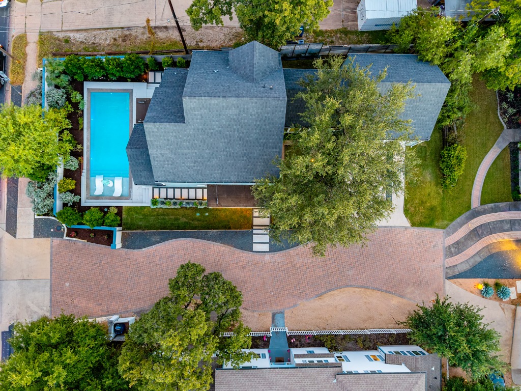 2105 Enfield Road, Unit A Austin, TX 78703 - Photo 38 of 38 an aerial view of a house with garden space and a street view