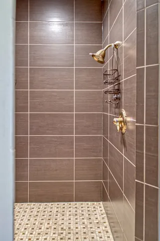 a view of a room with shelves