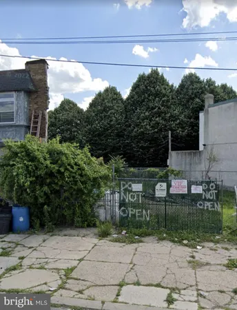 a view of a yard with plants and a bench