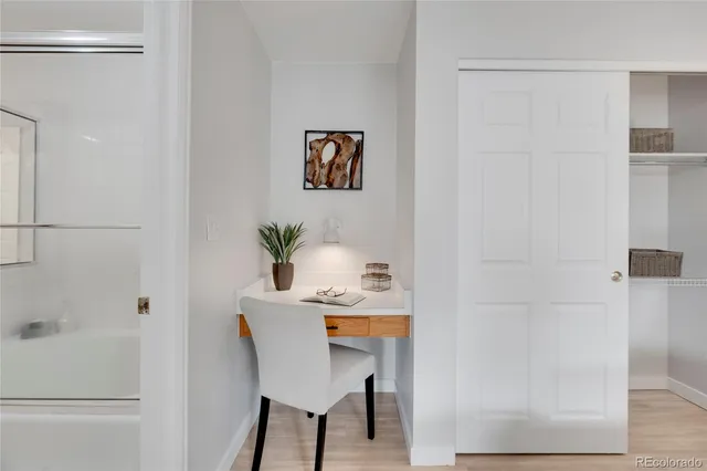 a dining room with table and chair