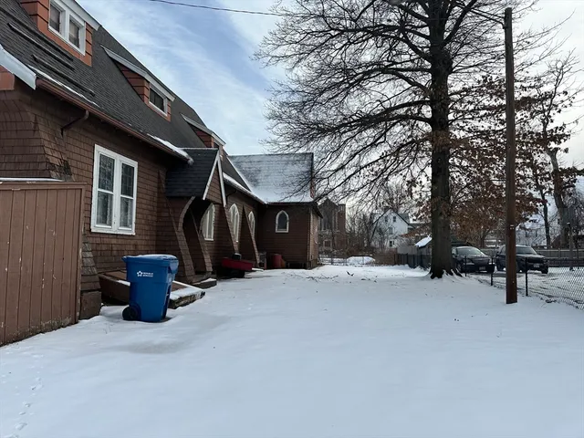 a street view with outdoor seating