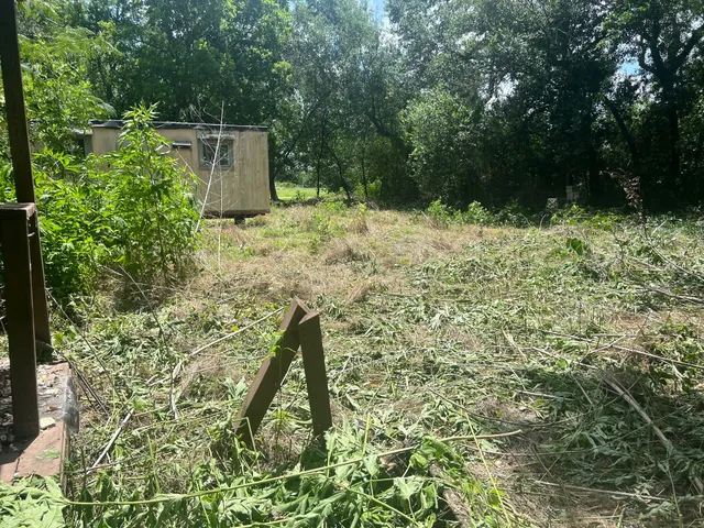 a backyard of a house with lots of green space