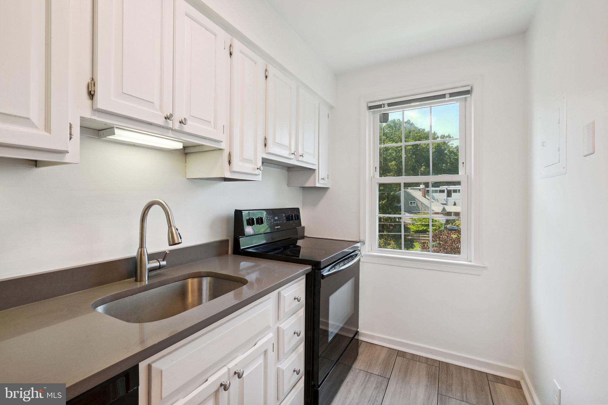 8203 Grubb Road, Unit 201 Silver Spring, MD 20910 - Photo 7 of 26 a kitchen with granite countertop a sink a stove and cabinets