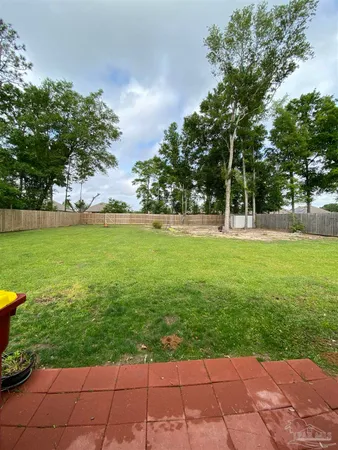 a view of a yard with an tree