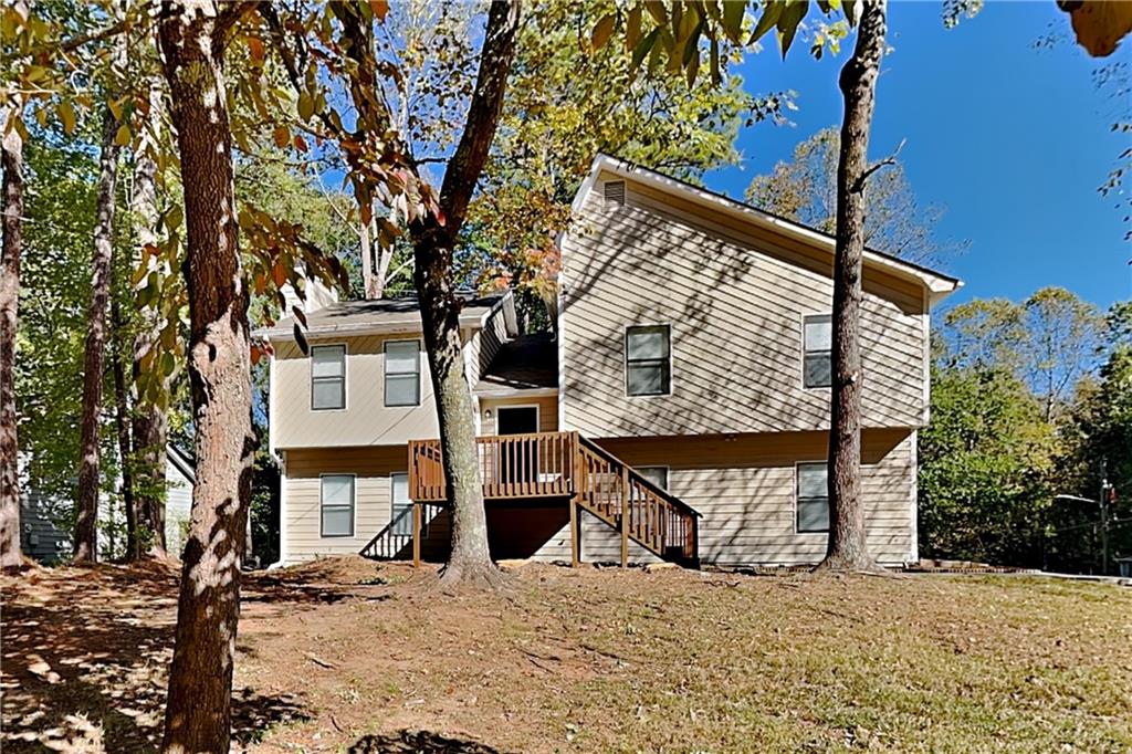 a view of a street with a tree