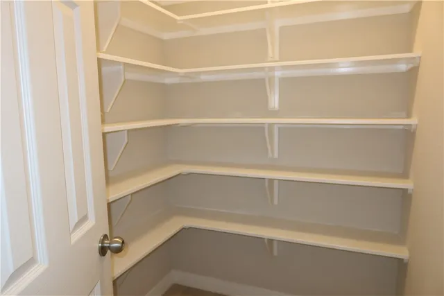 a view of walk in closet with empty racks